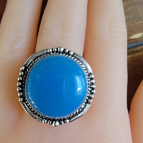 Women Size 10 Ring Silver 925 Jewelry 925 Blue Chalcedony Large Gemstone Native - Picture 3 of 4